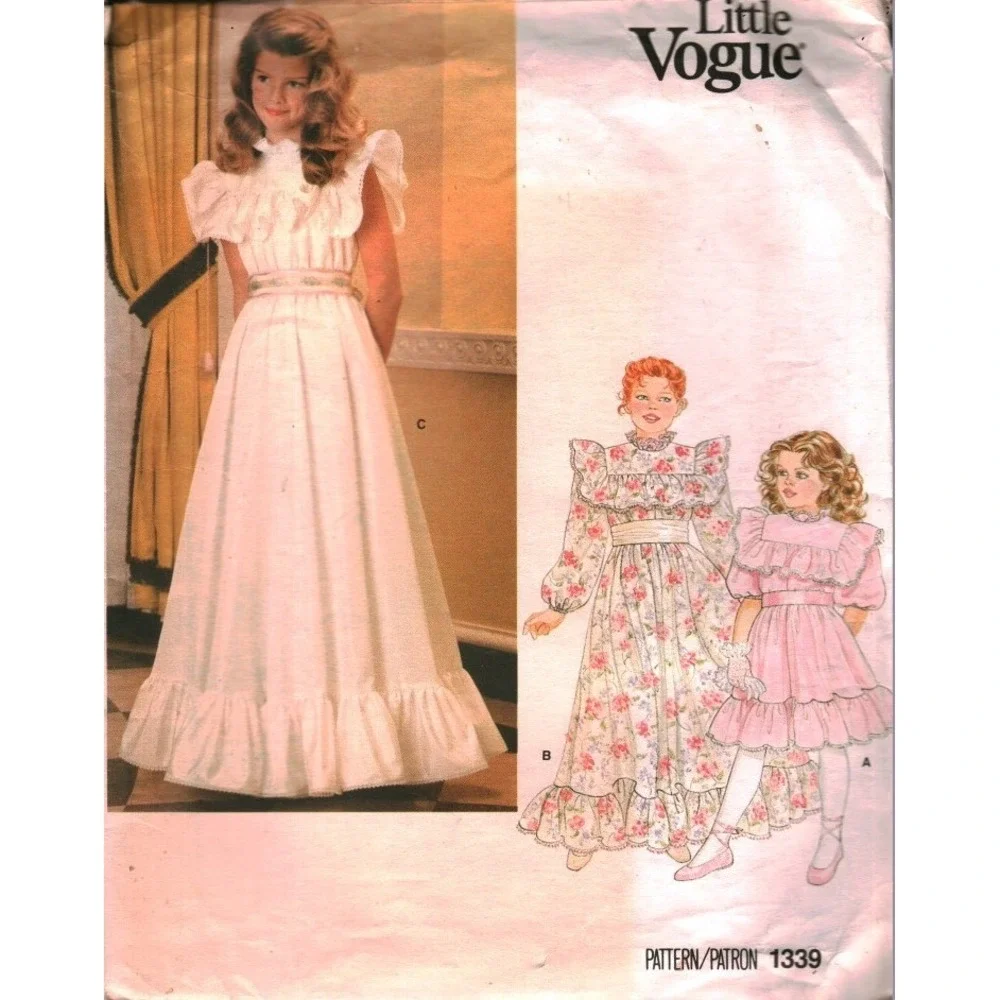 Vintage Little Vogue 1339 Girls Dress Sewing Pattern Size 12-14 Ruffle Formal